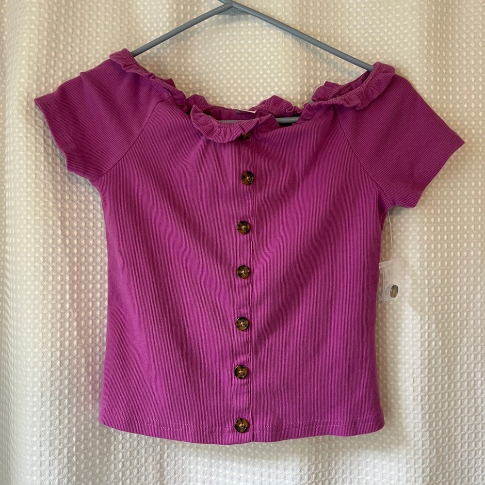 NWT Fabkids 14/16 XL Vibrant Purple Off the Shoulder Knit Top